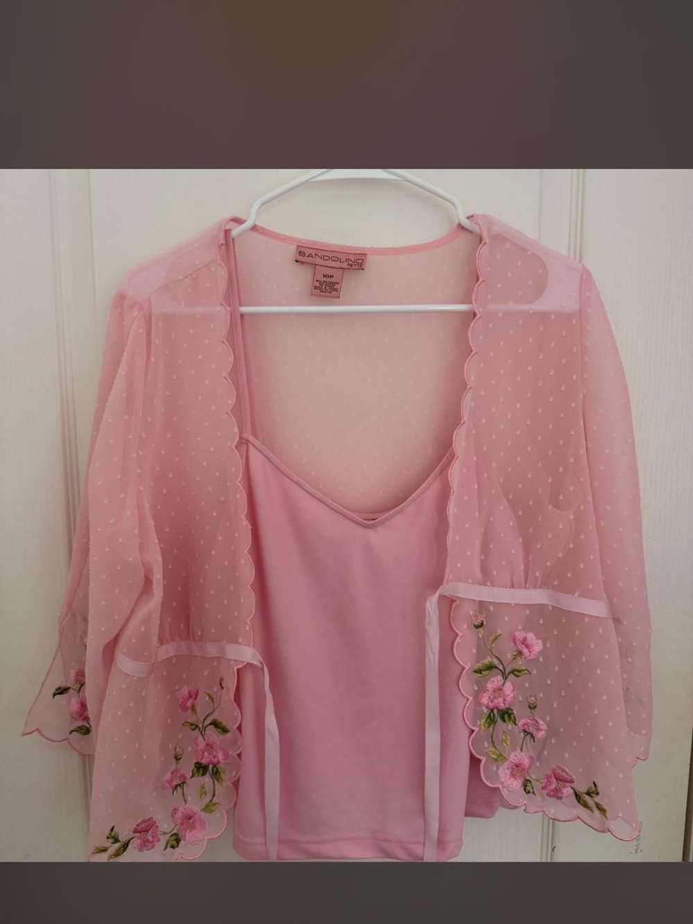 Bandolino Pink Sheer Embroidered Robe and Cami Set